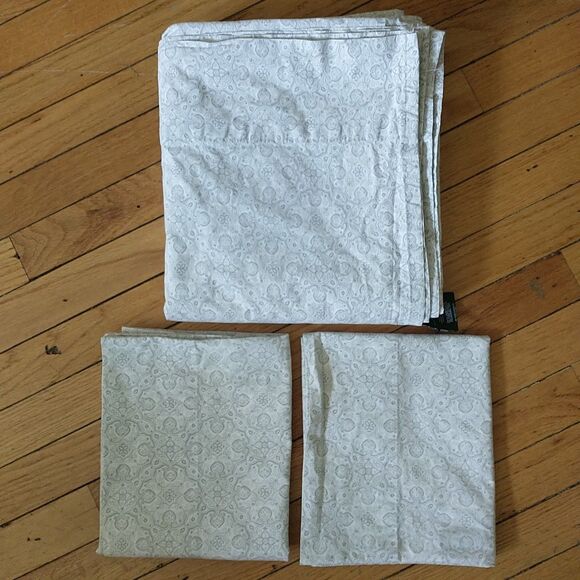 Ralph Lauren Queen Flat Sheet Standard Pillow Case Set Gray White MedallionFlora - Picture 1 of 6